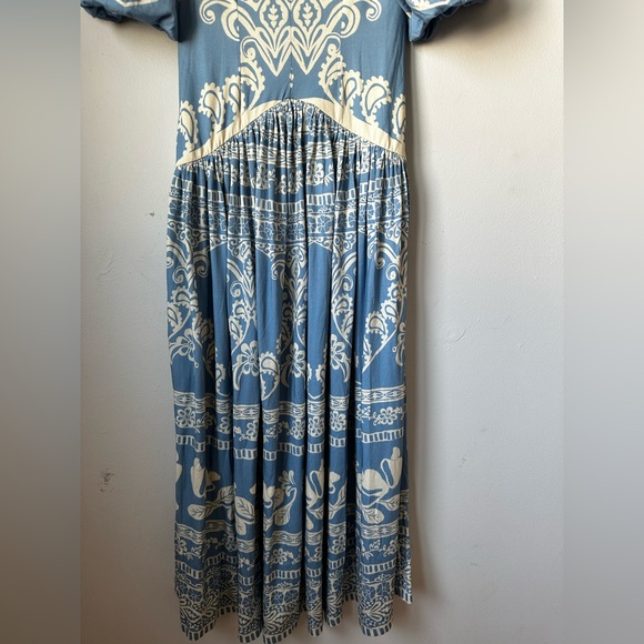 FARM RIO ANTHROPOLOGIE Elegant Blue and Cream Women's Dress - Picture 11 of 14